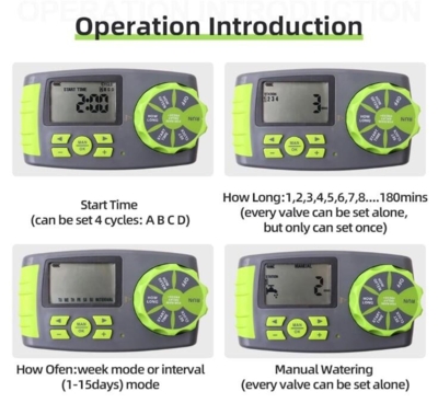 Automatic 4-Zone Irrigation System Vandings ur med 2 magnetventil