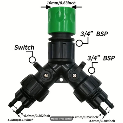 2 vejs splitter med Quick kobling til 4mm Vandingssæt.