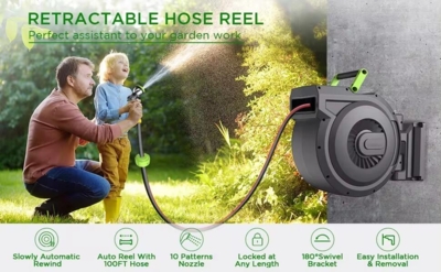 COBRA Black Super stærk automatisk slangeoprul 40m 1/2" vandslange  Luksus Brusepistol BEDST KØB