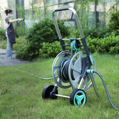 Andeca 50 m Metal slangevogn med stor hjul og justerbar håndtag