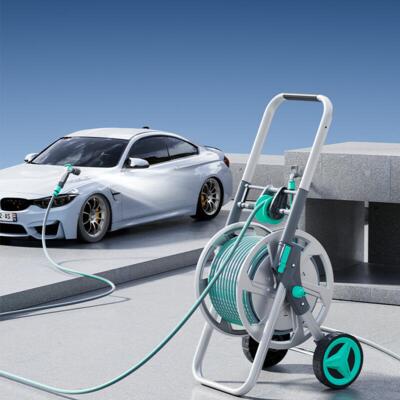 Andeca 50 m Metal slangevogn med stor hjul og justerbar håndtag