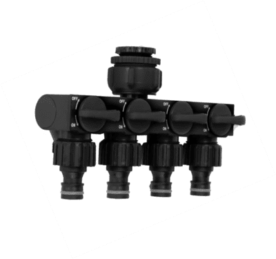 4-vejs slangesplitter til vandslange — robust og brugervenlig