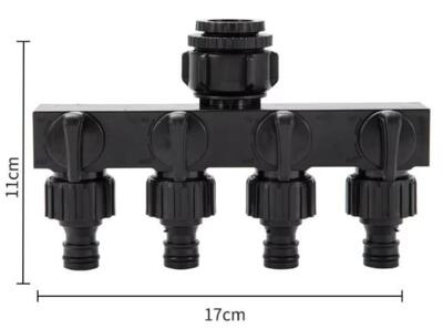4-vejs slangesplitter til vandslange — robust og brugervenlig