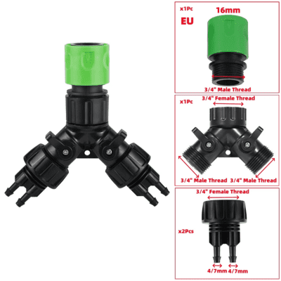 Quick kobling til 4mm Vandingssæt. Praktisk Y- og 4-vejs slangedeler