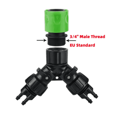Quick kobling til 4mm Vandingssæt. Praktisk Y- og 4-vejs slangedeler