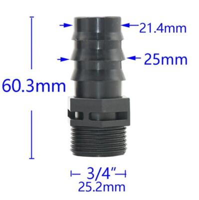 Slangekobling til 1" med 3/4" gevind